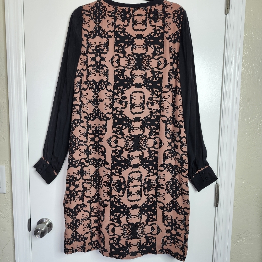 Addison Womens 100% Silk Shift Dress Large Long Sleeves Whimsigoth Neutral Chic - Picture 5 of 11